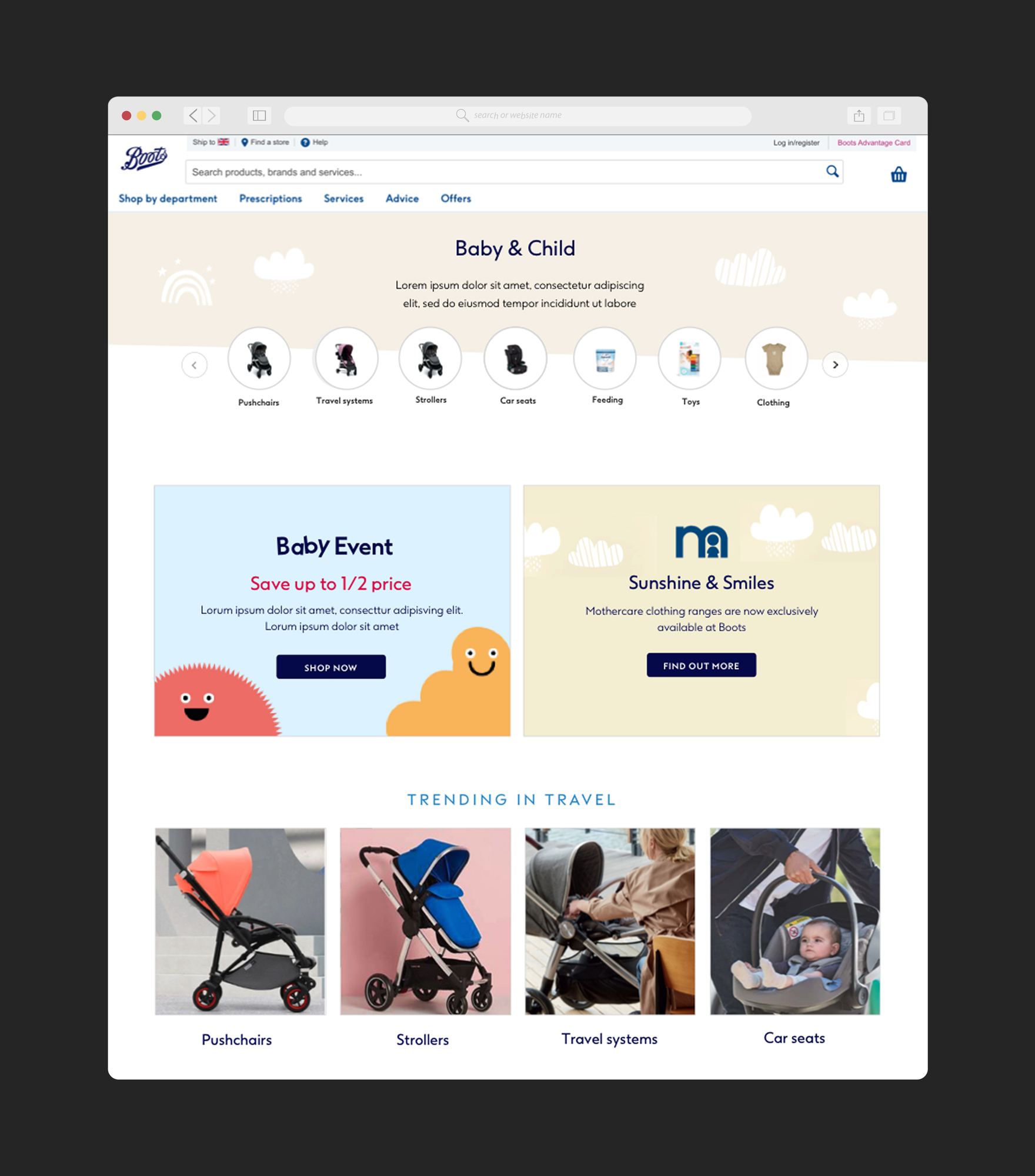 Boots.com Baby and Child category page