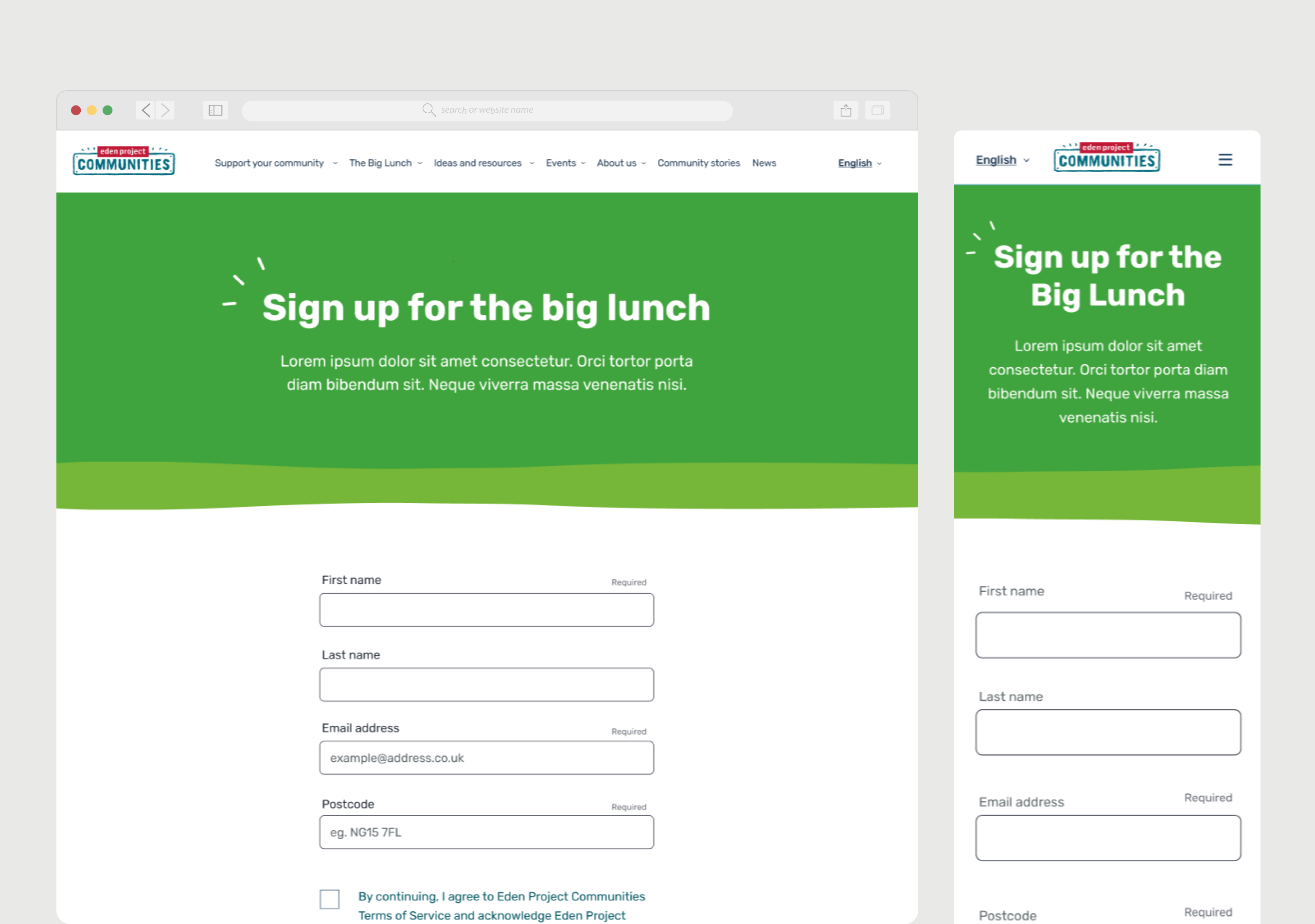 Eden Project Communities sign up for the Big Lunch form